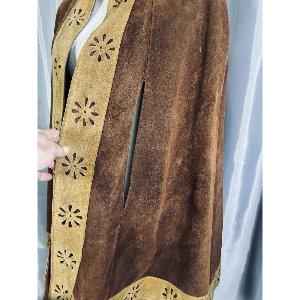 RARE Vintage 60s 70s Suede Leather Cape Jacket OOAK One Size - Picture 6 of 12
